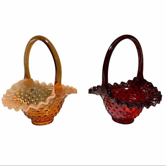 Fenton Hobnail baskets set of two candy dishes